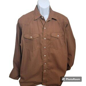 Cowboy Work Wear Shirt, Men XL, Brown,Pearl Snaps,Heavy Duty Canvas, Cotton, EUC